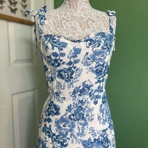 Reformation Blue and White Sweetheart Sundress